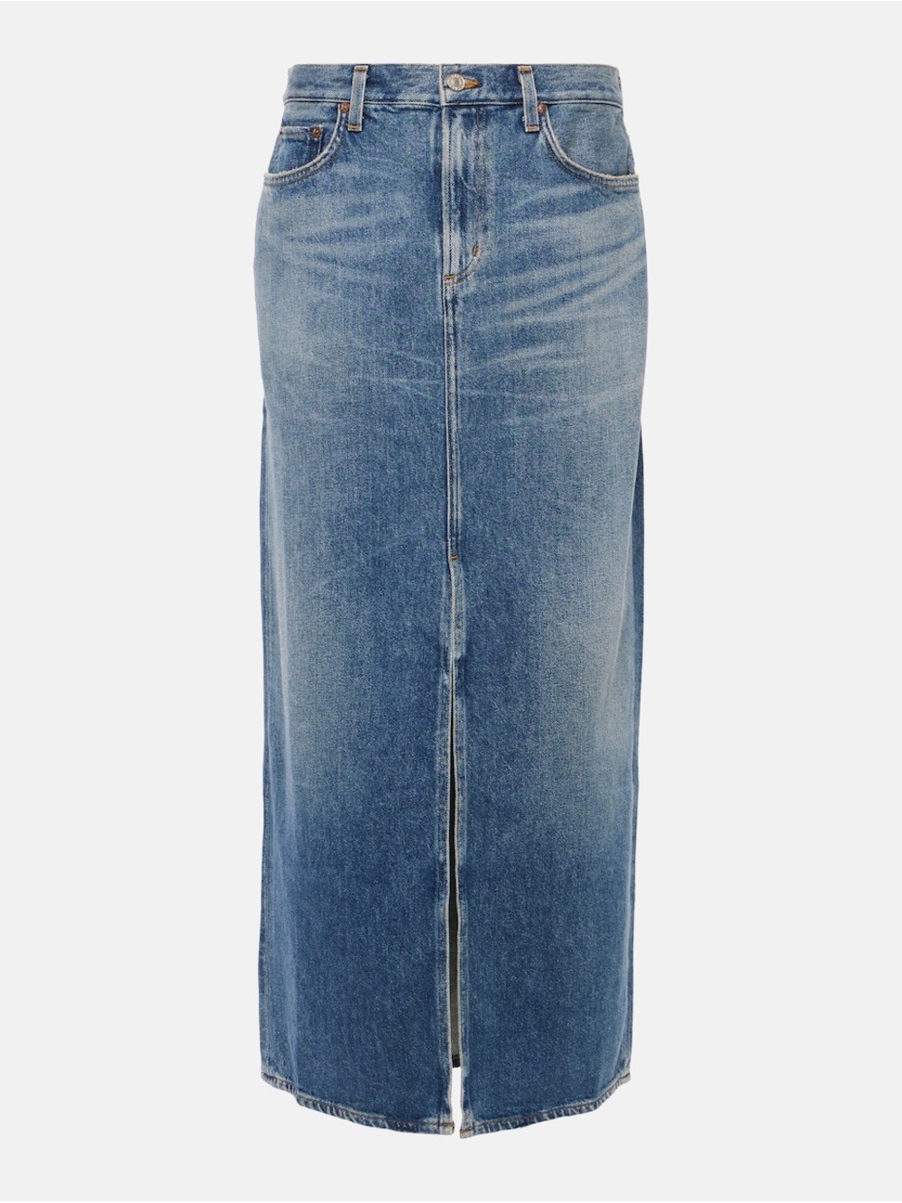 Agolde Light Blue Straight-Leg Denim Skirt with Center Slit - Picture 1 of 11
